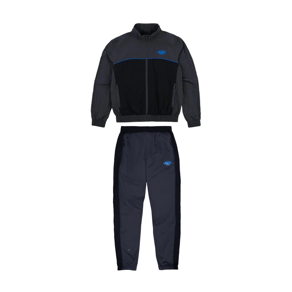 Syna World Logo Shell Tracksuit OG 'Black / Grey / Blue' – HOODLUMS UK