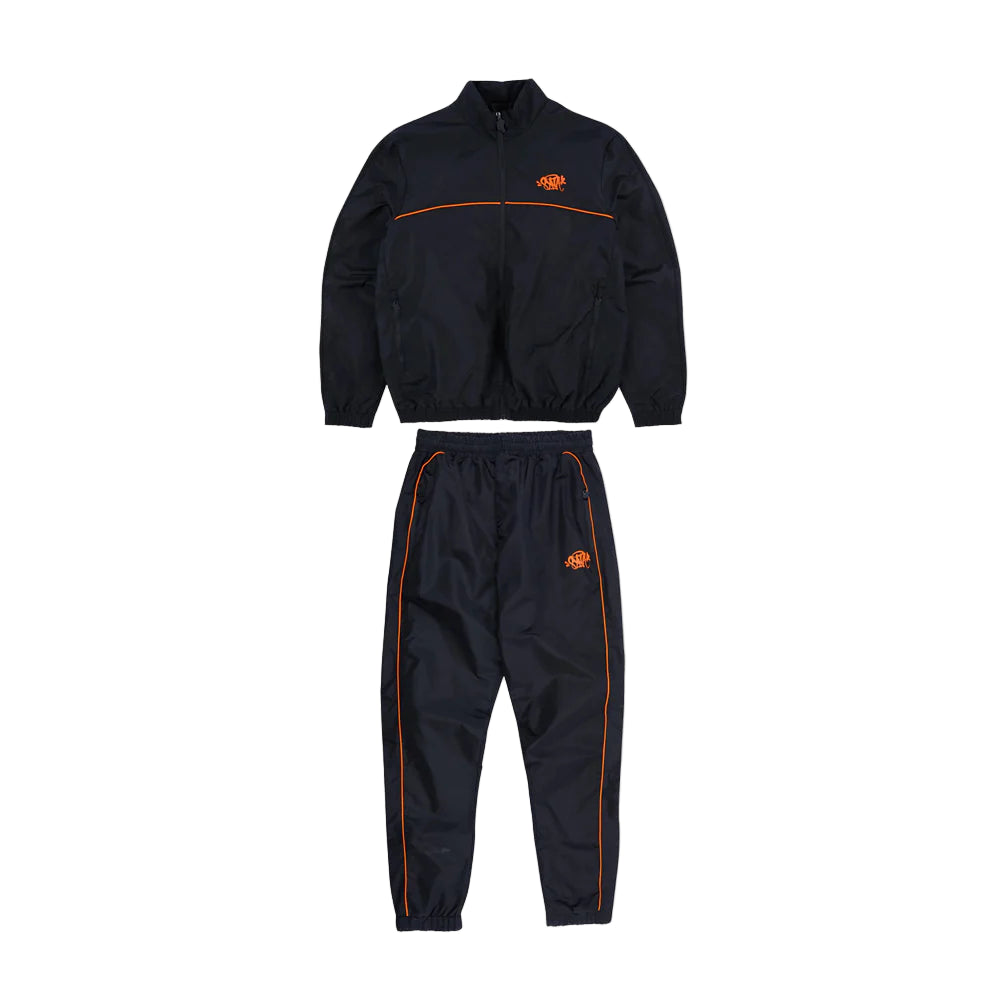 Syna world shell tracksuit ブラック刺繍ロゴ Syna World Logo Shell Tracksuit 'Black / Orange' – HOODLUMS UK