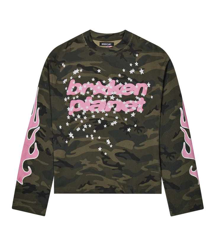Broken Planet GREEN STAR CAMO WAFFLE LONG SLEEVE