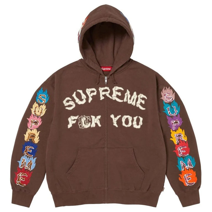 Supreme F*ck You Zip Up Hooded Sweatshirt ‘Brown’