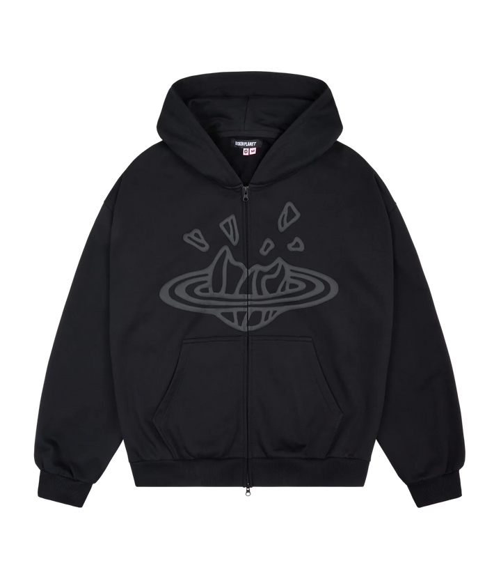 Broken Planet Zip-Up Hoodie - Midnight Black