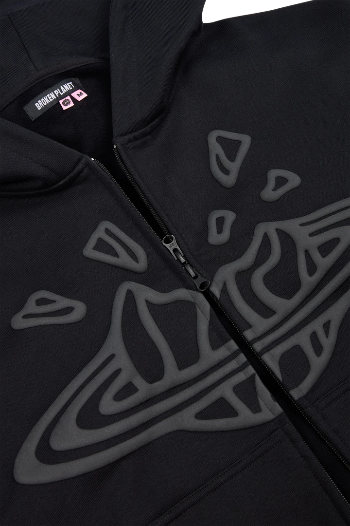 Broken Planet Zip-Up Hoodie - Midnight Black