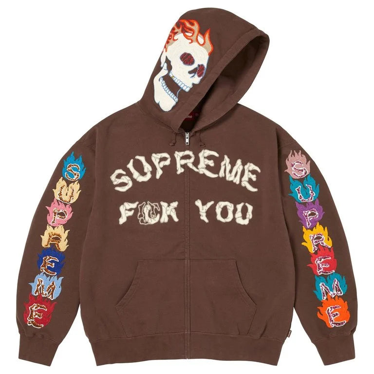 Supreme F*ck You Zip Up Hooded Sweatshirt ‘Brown’