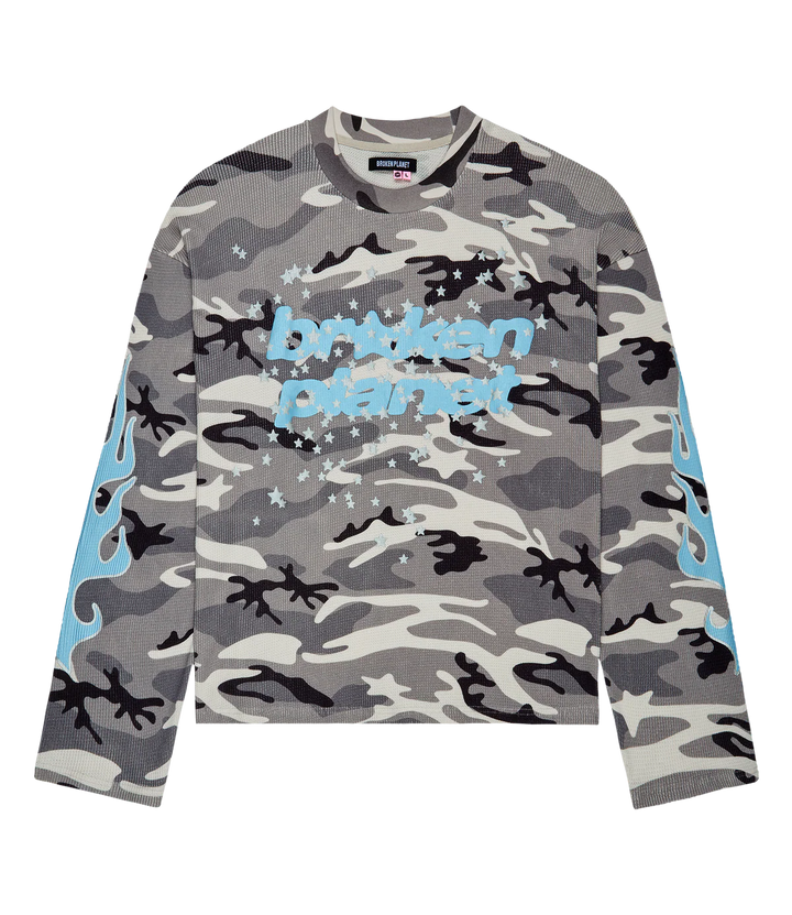 Broken Planet Grey STAR CAMO WAFFLE LONG SLEEVE