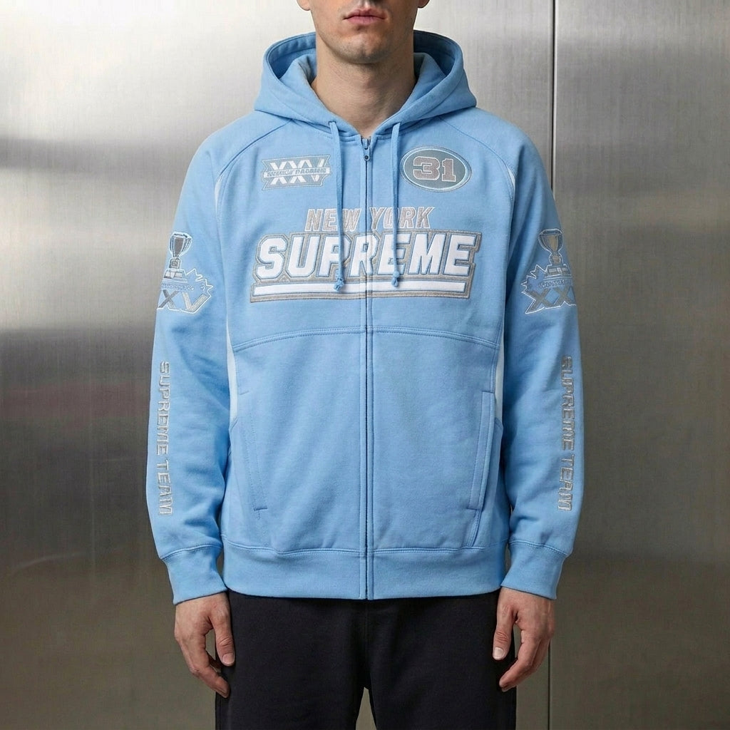 Supreme Satin Appliqué Tracksuit Set 2026 'Navy' – HOODLUMS UK