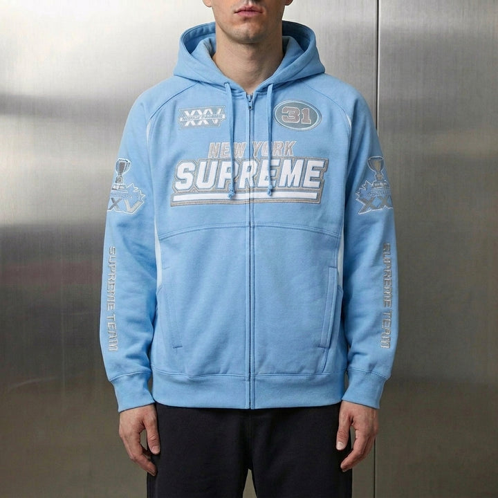 Supreme Football Zip Up Hooded Sweatshirt 'Light Blue'
