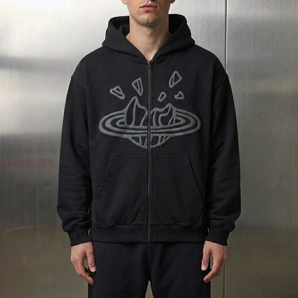 Broken Planet Zip-Up Hoodie 'Midnight Black'