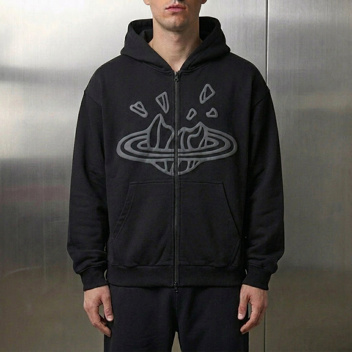 Broken Planet Zip-Up Hoodie 'Midnight Black'