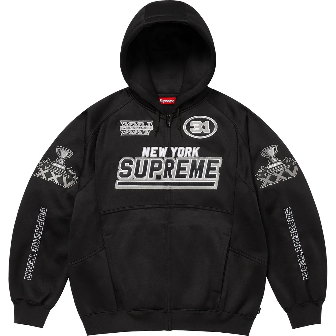 Supreme Football Zip Up Hoodie Black | FW25 | Hoodlums UK