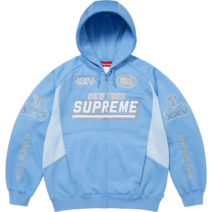 SUPREME FOOTBALL ZIP UP HOODED SWEATSHIRT LIGHT BLUE