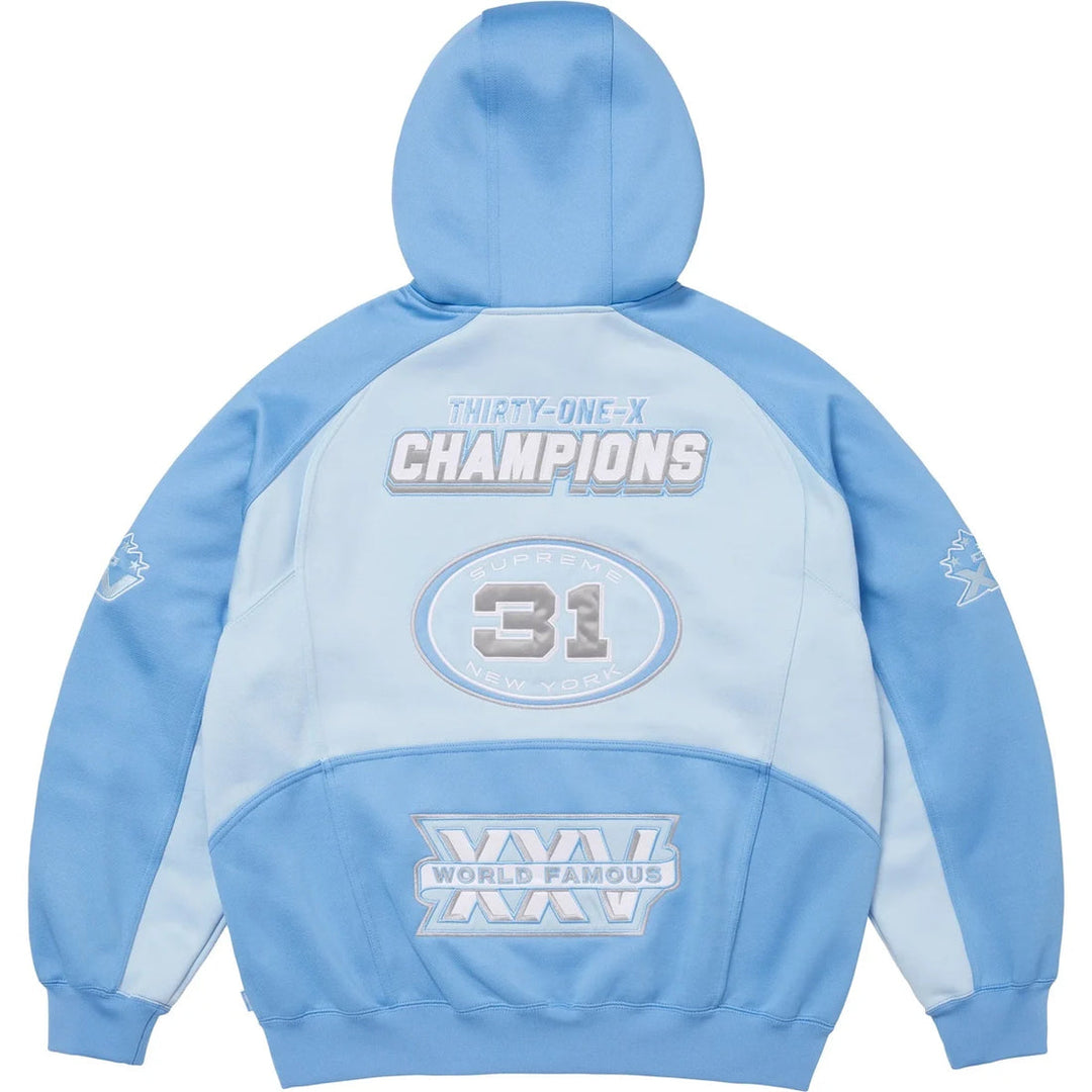SUPREME FOOTBALL ZIP UP HOODED SWEATSHIRT LIGHT BLUE