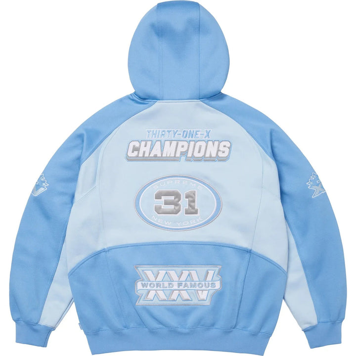 SUPREME FOOTBALL ZIP UP HOODED SWEATSHIRT LIGHT BLUE