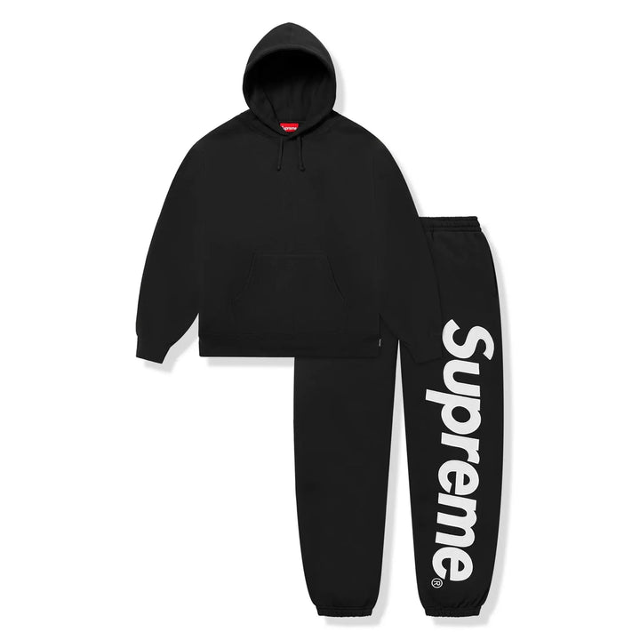 Supreme Satin Applique Hooded Sweatshirt & Sweatpant Set Black FW25