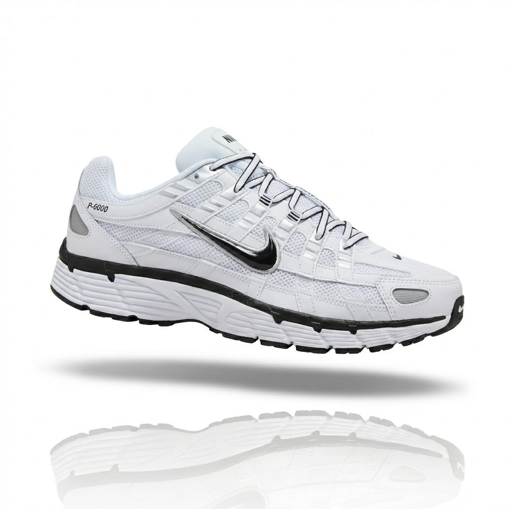 Nike P-6000 White Metallic Silver Black - Retro Running Sneaker | HOODLUMS UK