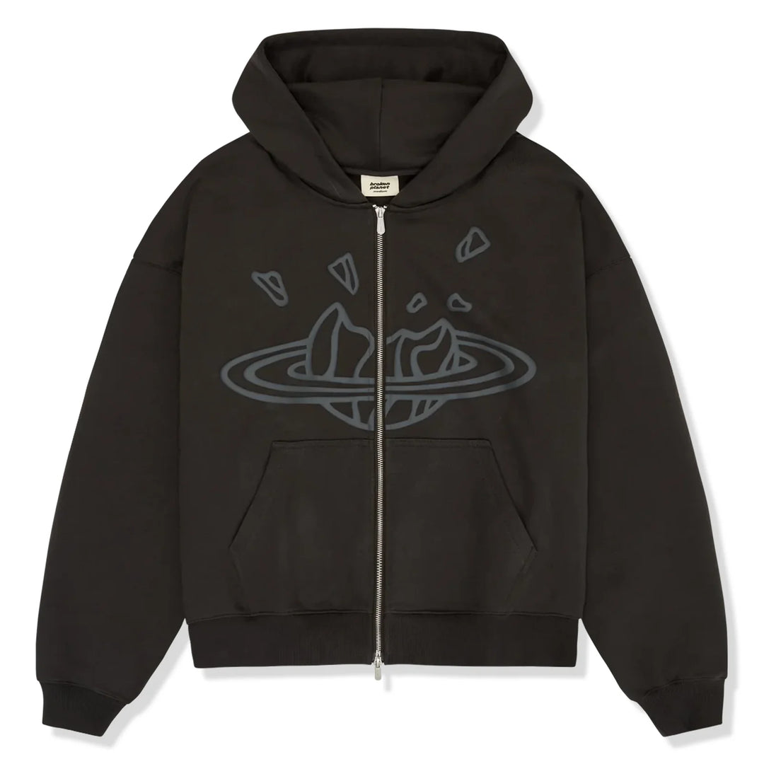 Broken Planet Zip Up Hoodie Soot Black